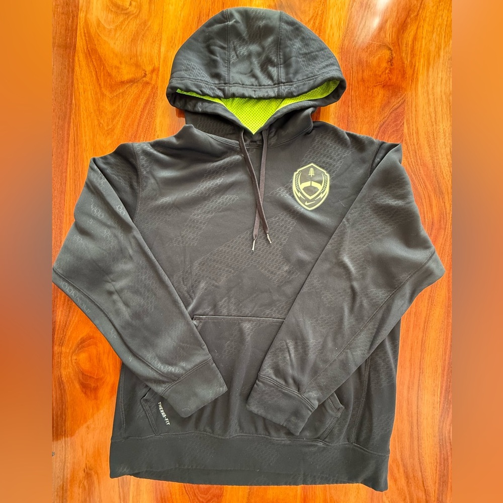 Nike Therma-Fit Black Pullover Hoodie With Neon Green Lining Size Medium